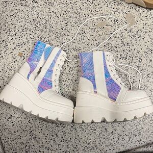 Holographic White Platform Boots